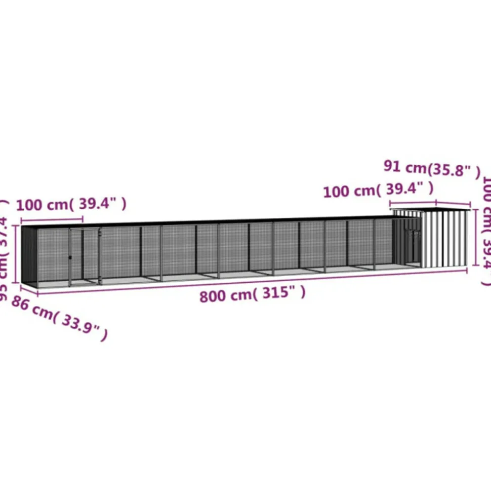 VIDAXL - Cage pour poules gris 800x91x100 cm acier galvanisé