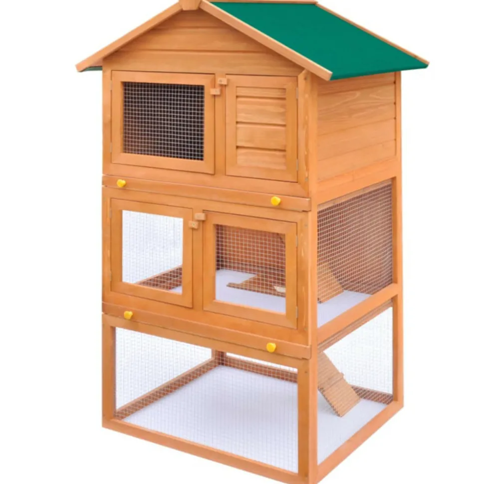 VIDAXL - Clapier d extérieur enclos pour petits animaux 3 niveaux bois