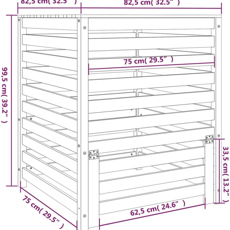 VIDAXL - Composteur 82,5x82,5x99,5 cm bois massif de pin