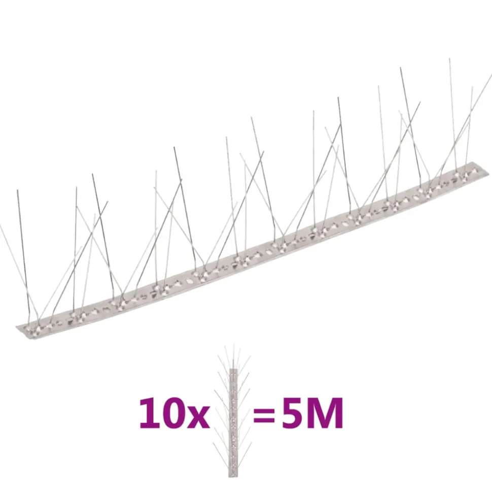 VIDAXL - Ensemble de 10 pointes à 5 rangées contre oiseaux inox 5 m