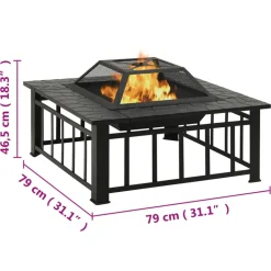 VIDAXL - Foyer avec tisonnier 79x79x46,5 cm xxl acier