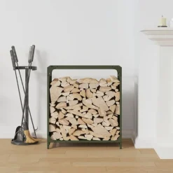 VIDAXL - Portant de bois chauffage vert olive 60x28x65 cm