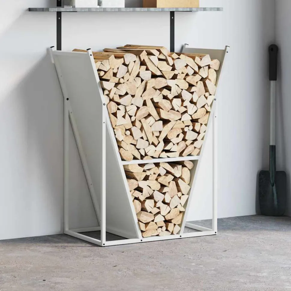 VIDAXL - Portant de bois chauffage blanc 69,5x35x81 cm