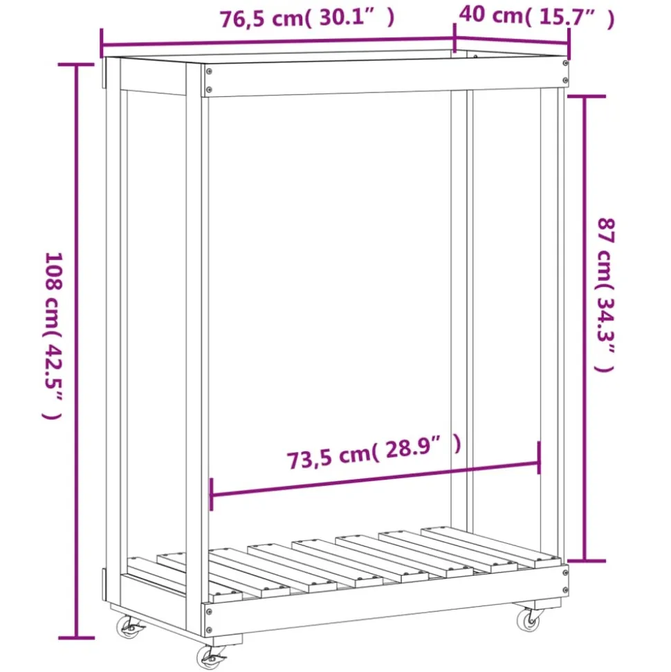 VIDAXL - Porte-bûches avec roulettes 76,5x40x108 cm bois massif de pin