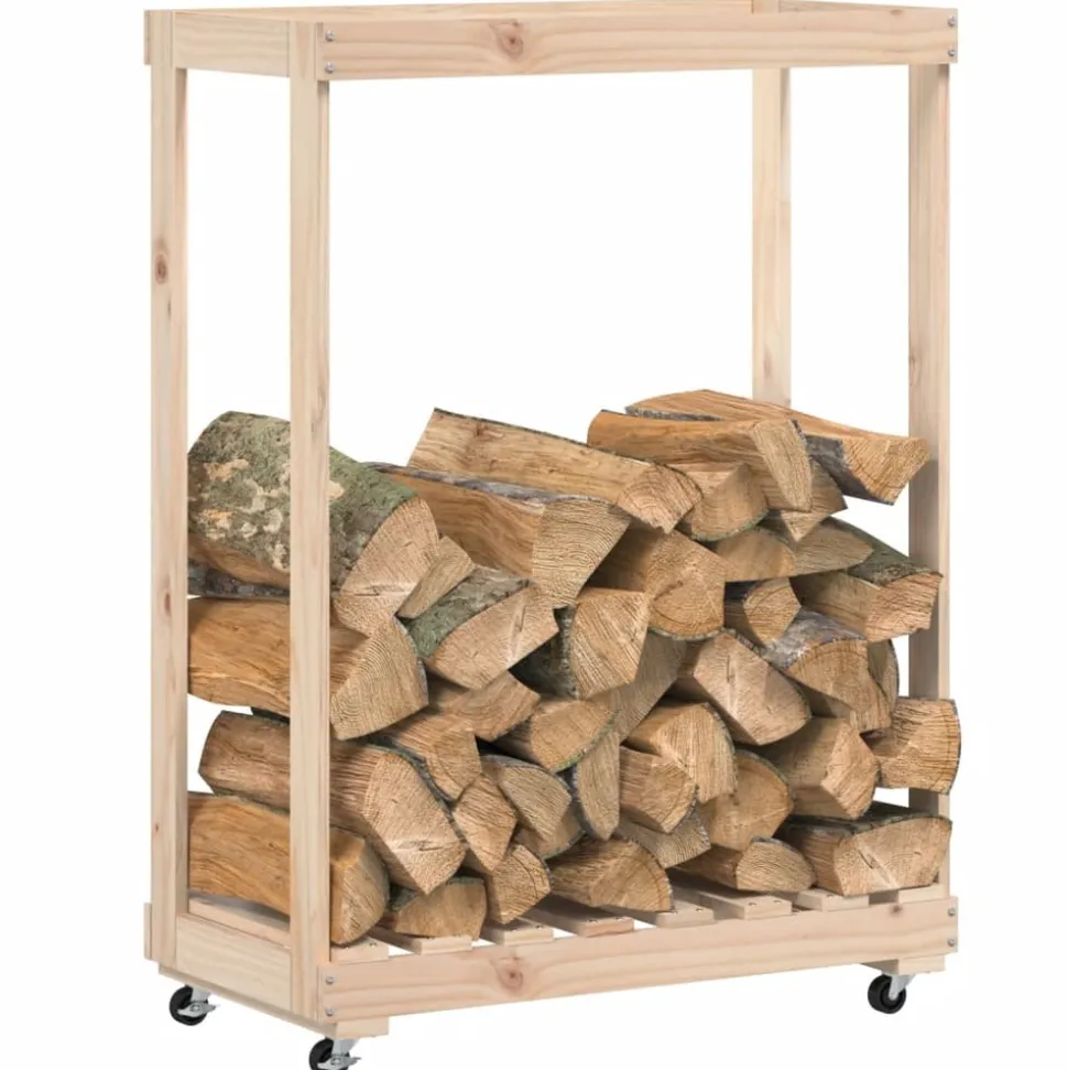 VIDAXL - Porte-bûches avec roulettes 76,5x40x108 cm bois massif de pin