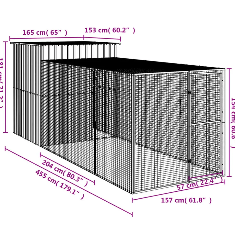 VIDAXL - Poulailler avec cour anthracite 165x455x181 cm acier galvanisé