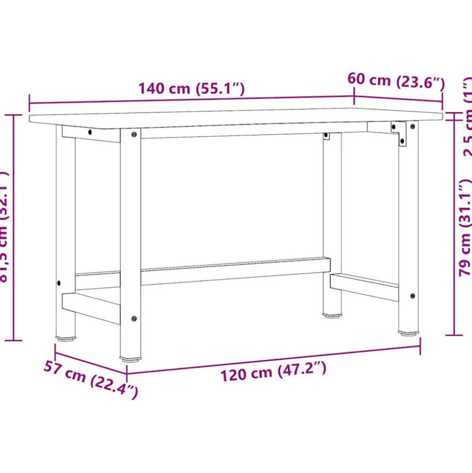 VIDAXL - Établi marron clair 140x60x81,5 cm bois de chêne massif